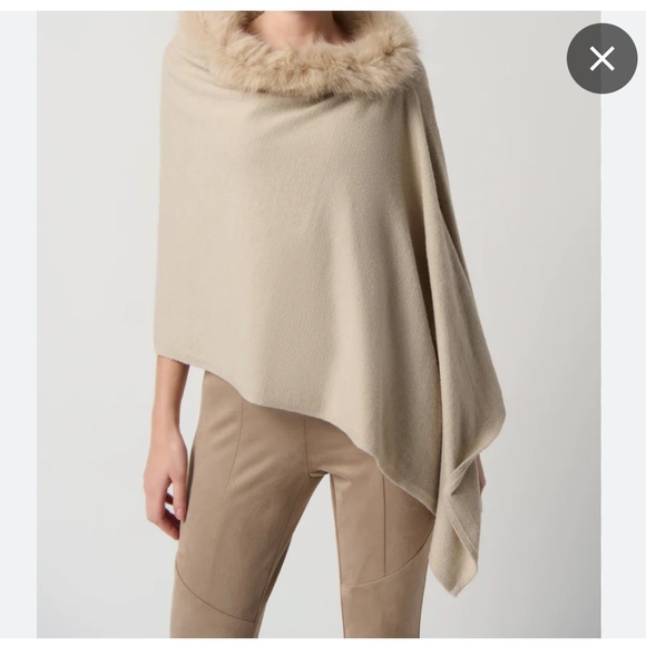 Joseph Ribkoff Beige/Grey Faux Fur Sweater knit poncho in Size OS - Picture 1 of 6